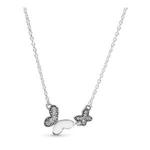 Pandora Butterfly Silver Necklace With Clear